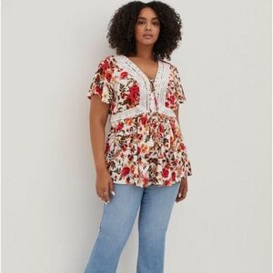 Torrid Babydoll Crinkle Gauze Crochet Lace Top